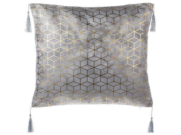 Set med 2 prydnadskuddar Silver Jacquardtyg 45 x 45 cm Kubmönster Med tofsar Geometriskt tryck
