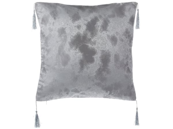 Set med 2 prydnadskuddar Silver Jacquardtyg 45 x 45 cm Kubmönster Med tofsar Geometriskt tryck