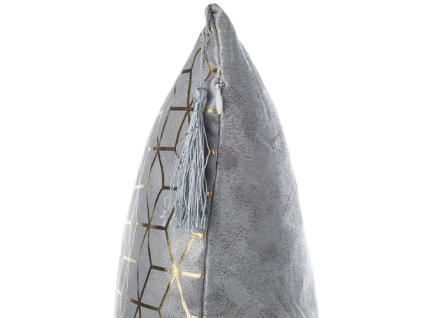 Set med 2 prydnadskuddar Silver Jacquardtyg 45 x 45 cm Kubmönster Med tofsar Geometriskt tryck