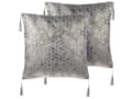 Miniatyrbild 1 av 9: Set med 2 prydnadskuddar Silver Jacquardtyg 45 x 45 cm Kubmönster Med tofsar Geometriskt tryck