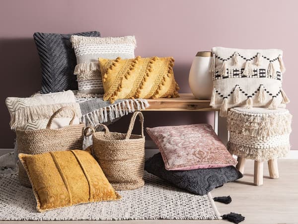 Set med 2 prydnadskuddar Grå Stickad 45 x 45 cm Virkad Boho Retro Dekor Tillbehör