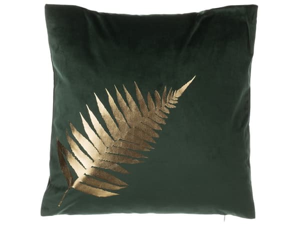 Set med 2 prydnadskuddar Grön Sammet 45 x 45 cm Bladmönster Guldtryck Dekor Hemtillbehör