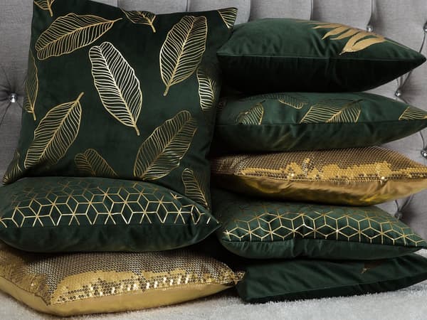 Set med 2 prydnadskuddar Grön Sammet 45 x 45 cm Bladmönster Guldtryck Dekor Hemtillbehör