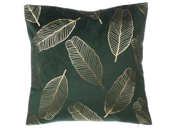 Set med 2 prydnadskuddar Mörkgrön Sammet 45 x 45 cm Bladmönster Guldfolietryck Dekor Hemtillbehör