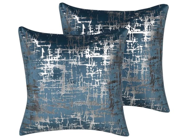 Set med 2 prydnadskuddar Blå Silver Sammet 45 x 45 cm Sprakande effekt Folietryck Glamour Dekor Hemtillbehör