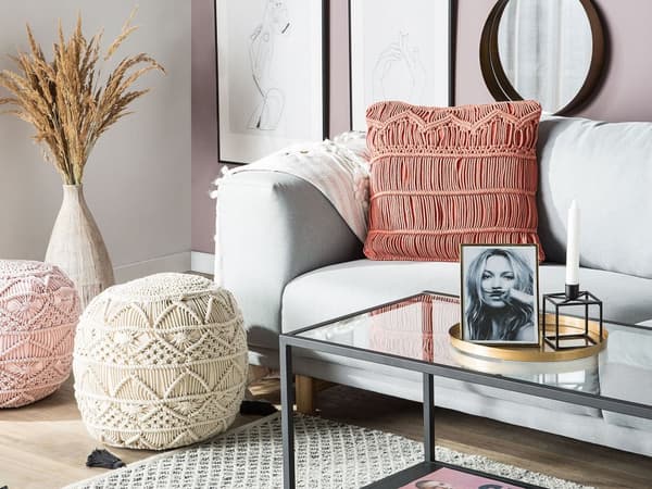 Set av 2 Dekorationskuddar Orange Bomull Macrame 45 x 45 cm Rep Boho Retro Dekor Tillbehör