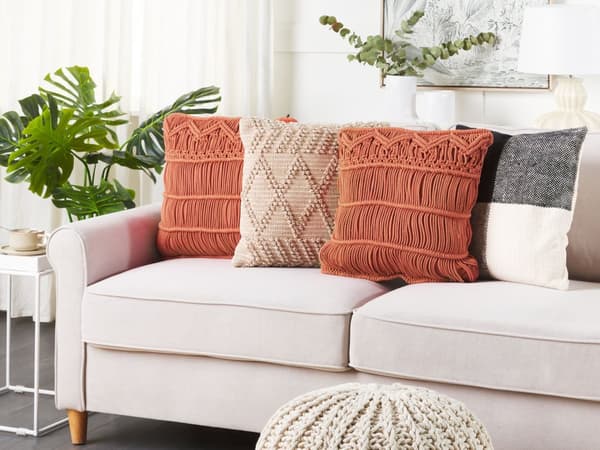 Set av 2 Dekorationskuddar Orange Bomull Macrame 45 x 45 cm Rep Boho Retro Dekor Tillbehör