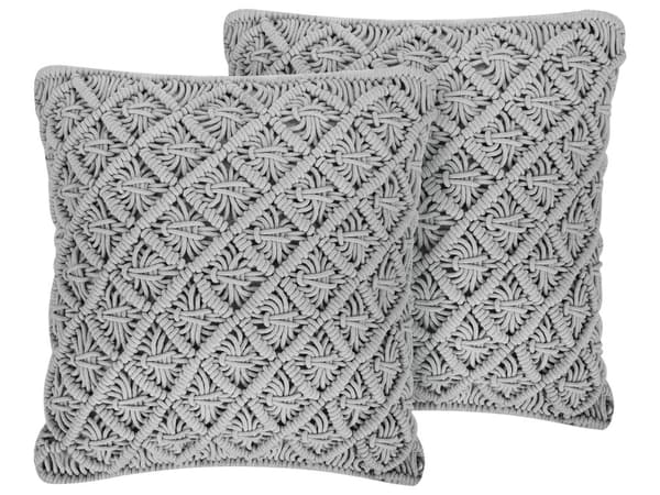 Set av 2 Dekorationskuddar Grå Bomull Macrame 45 x 40 cm Rep Boho Retro Dekor Tillbehör