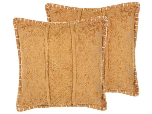 Set med 2 prydnadskuddar Gul Multimönster 45 x 45 cm Blommig Diamant Geometrisk Retro Boho Dekor Hemtillbehör