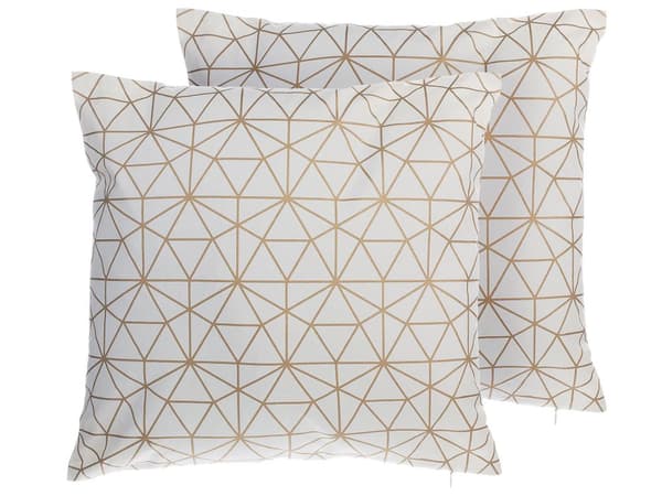 Set med 2 prydnadskuddar Guld Bomull 45 x 45 cm Triangelmönster Geometriskt nät Moderna dekortillbehör