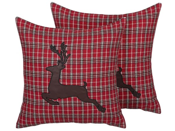 Set med 2 prydnadskuddar Röd 45 x 45 cm Rentryck Modern inredning Tillbehör jul