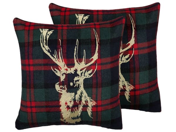 Set med 2 prydnadskuddar Grön och Röd 45 x 45 cm Rentryck Modern inredning Tillbehör Jul