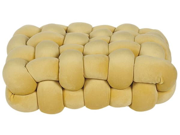 Prydnadskudde Gul Sammet 30 x 30 cm Uppknuten Fluffig Kvadrat Dekorativ Modern