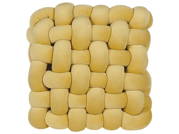 Prydnadskudde Gul Sammet 30 x 30 cm Uppknuten Fluffig Kvadrat Dekorativ Modern