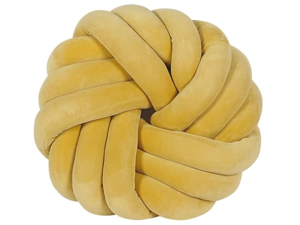 Prydnadskudde Gul Sammet 30 x 30 cm Uppknuten Fluffig Dekorativ Modern