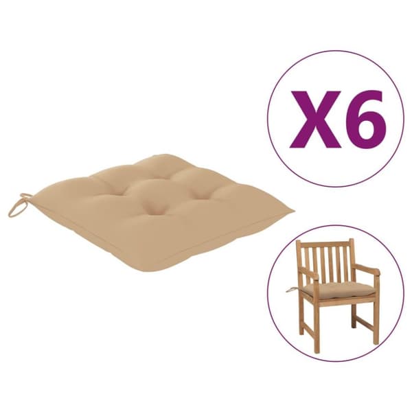 vidaXL Stolsdynor 6 st beige 50x50x7 cm oxfordtyg