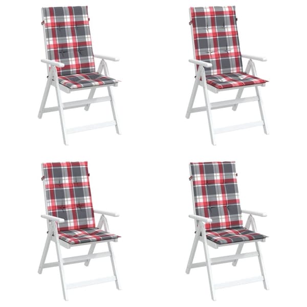 vidaXL stolehynder m. høj ryg 4 stk. 120x50x3 cm stof rødternet
