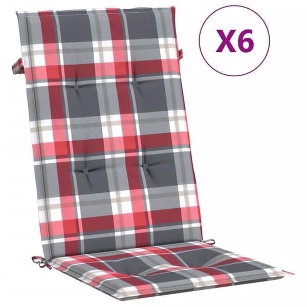 vidaXL stolehynder m. høj ryg 6 stk. 120x50x3 cm stof rødternet