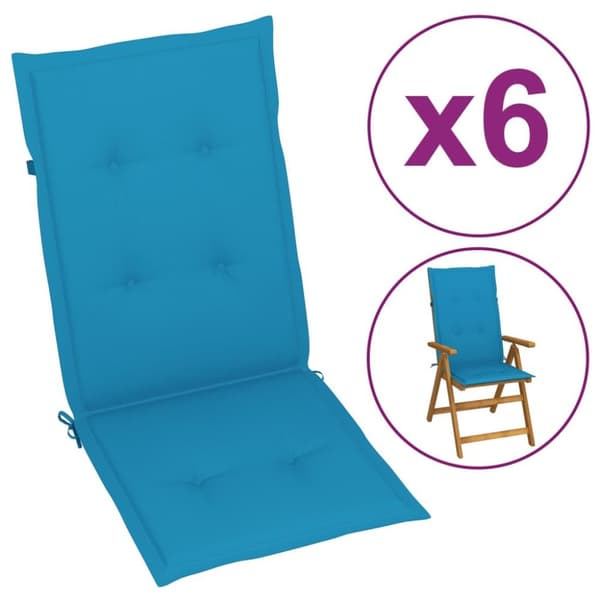 vidaXL stolehynder m. høj ryg 6 stk. 120x50x3 cm stof blå