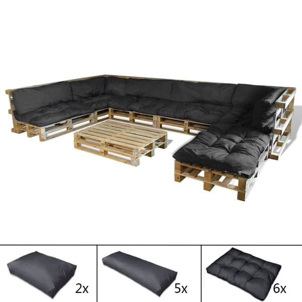 vidaXL Sort Fyrretræ og polyester Stor Holdbar Patio Sofa