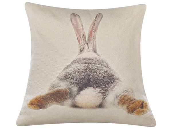 Uppsättning 2 Prydnadskuddar Beige Grå Bomull Påskharen 45 x 45 cm Fyrkantig