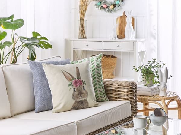 Uppsättning Prydnadskudde 2 st Grå Bomull Djurmotiv Fyrkantig 45 x 45 cm Påskdekorationer