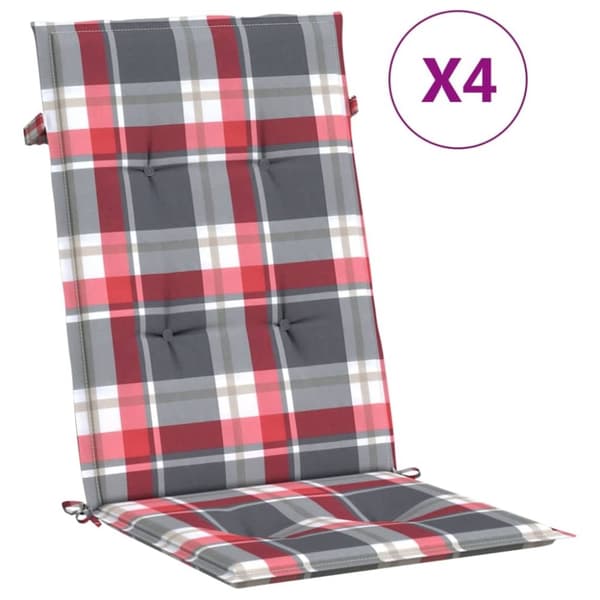 vidaXL Stolsdynor 4 st rödrutig 120x50x3 cm tyg