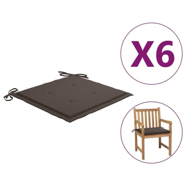 vidaXL hynder til havestol 6 stk. 50x50x3 cm oxfordstof gråbrun