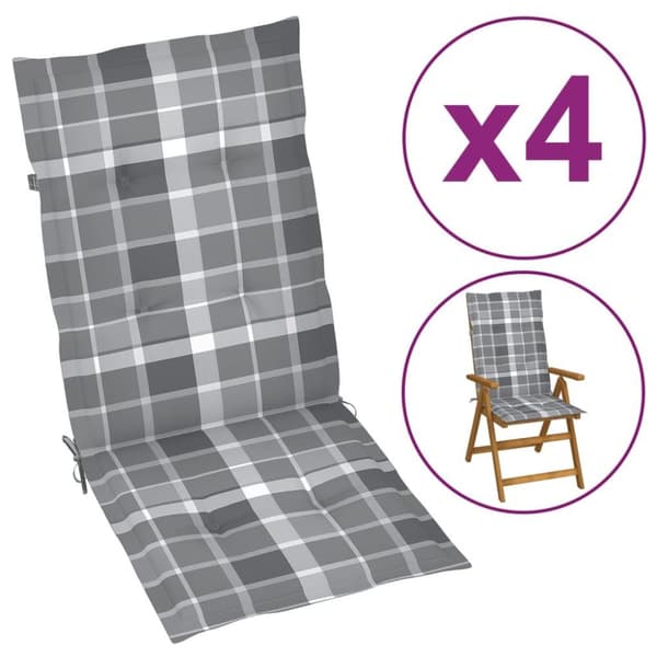 vidaXL stolehynder m. høj ryg 4 stk. 120x50x3 cm stof gråternet