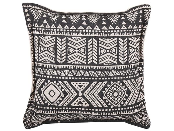 Uppsättning av 2 Svarta Kuddar Med Beige Bomullskudde Med Mönster Fyrkant 45 x 45 cm