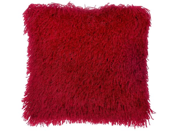 Uppsättning av 2 Prydnadskuddar Röd Polyester Tyg Shaggy Fuskpäls 45 x 45 cm