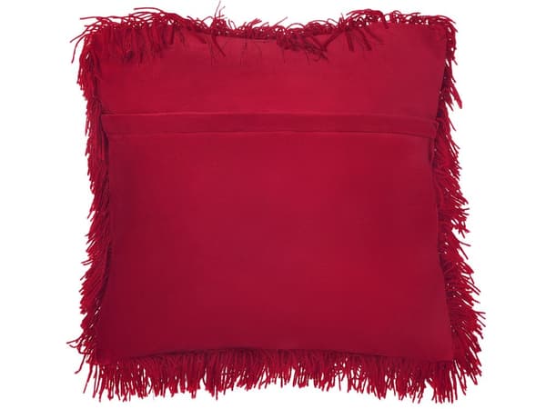 Uppsättning av 2 Prydnadskuddar Röd Polyester Tyg Shaggy Fuskpäls 45 x 45 cm