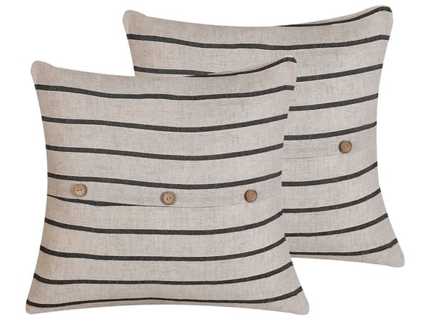 Prydnadskudde 2 st Beige och Svart Randig Knappar Fyrkantig 43 x 43 cm Modern Dekoration Cynara
