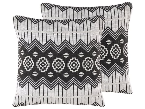 Prydnadskudde 2 st Svart och Beige Bomull 45 x 45 cm Avtagbara Fodral med Polyesterfyllning