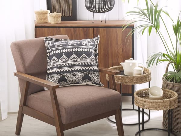 Prydnadskudde 2 st Svart och Beige Bomull 45 x 45 cm Avtagbara Fodral med Polyesterfyllning