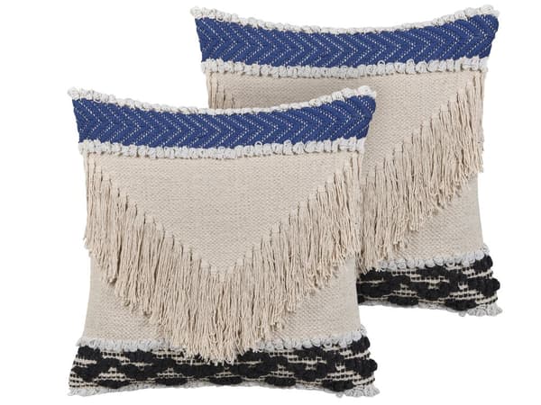 Kudde 2 st Beige Bomull 45 x 45 cm Kuddfodral Texturerad Fransar med Polyesterfyllning