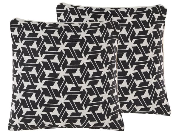 Prydnadskudde 2 st Svart och Vit Bomull 45 x 45 cm Avtagbar Fodral Med Polyesterfyllning
