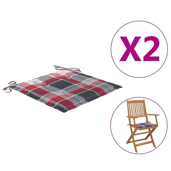 vidaXL hynder til havestol 2 stk. 40x40x3 cm oxfordstof rødternet