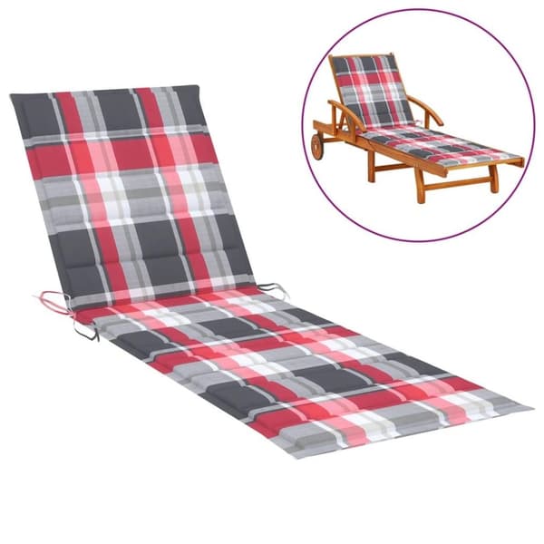 vidaXL Solsängsdyna rödrutig 200x70x3 cm oxfordtyg