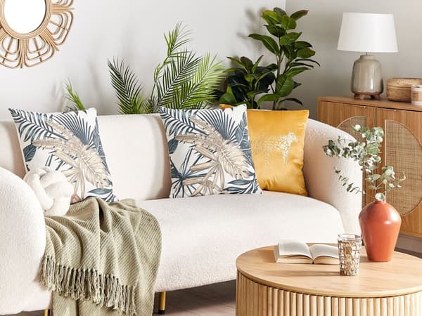 Set av 2 Dekorationskuddar Flerfärgade Polyester 45 x 45 cm Modern Boho Palm Lövmönster Dekor Tillbehör