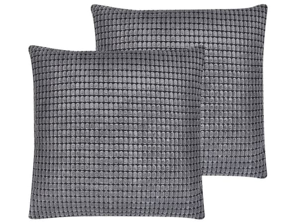 Set av 2 Dekorationskuddar Grå Sammet 45 x 45 cm Geometriskt Mönster med Inlägg Avtagbara Kuddfodral Dragkedja