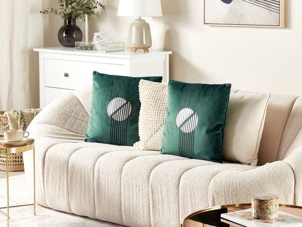 Set av 2 Prydnadskuddar Grön Sammet 45 x 45 cm Glamour Dragkedja Geometriskt Mönster Vardagsrum Sovrum