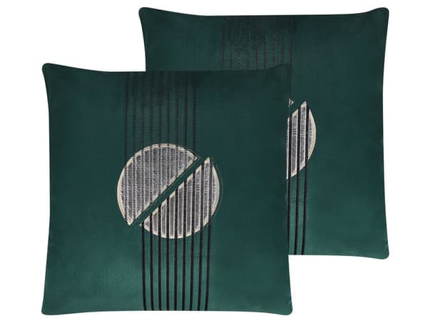 Set av 2 Prydnadskuddar Grön Sammet 45 x 45 cm Glamour Dragkedja Geometriskt Mönster Vardagsrum Sovrum