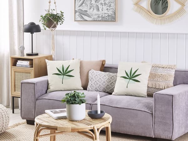 Set av 2 Dekorationskuddar Grön Polyester Bomull 45 x 45 cm Boho Broderat Lövmotiv Vardagsrum Sovrum