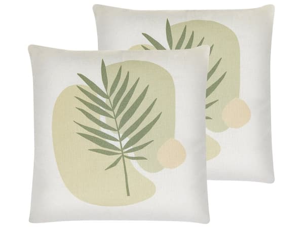 Set av 2 Prydnadskuddar Grön och Beige 45 x 45 cm Lövmönster Dekorativa Avtagbara Kuddfodral Dragkedja Modern Boho Stil