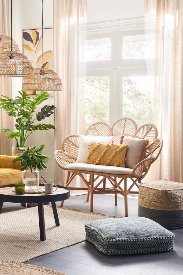 2 st prydnadskuddar Gul med tofsar 30 x 50 cm Randig Retro Boho Inredningstillbehör