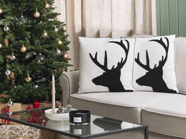 Set av 2 Dekorationskuddar Svart och Vit 45 x 45 cm Renmotiv Jul med Fyllning