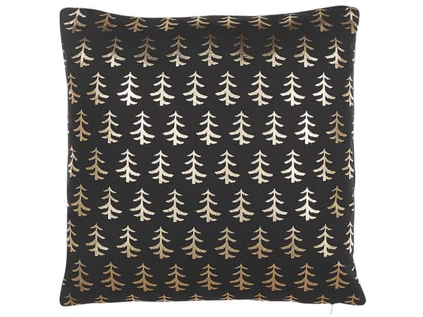 Set av 2 Kuddar Svart Bomull 45 x 45 cm Guld Folie Julgran Mönster med Fyllning