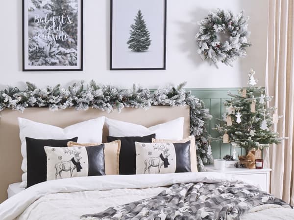 Set av 2 Prydnadskuddar Svart Polyestertyg 30 x 50 cm Ren Tryck Off-White Bakgrund med Fyllning