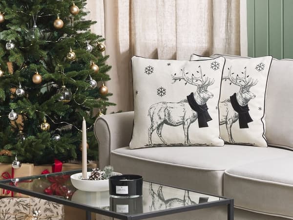 Set av 2 Prydnadskuddar Svart Polyestertyg 45 x 45 cm Ren Tryck Off-White Bakgrund med Fyllning